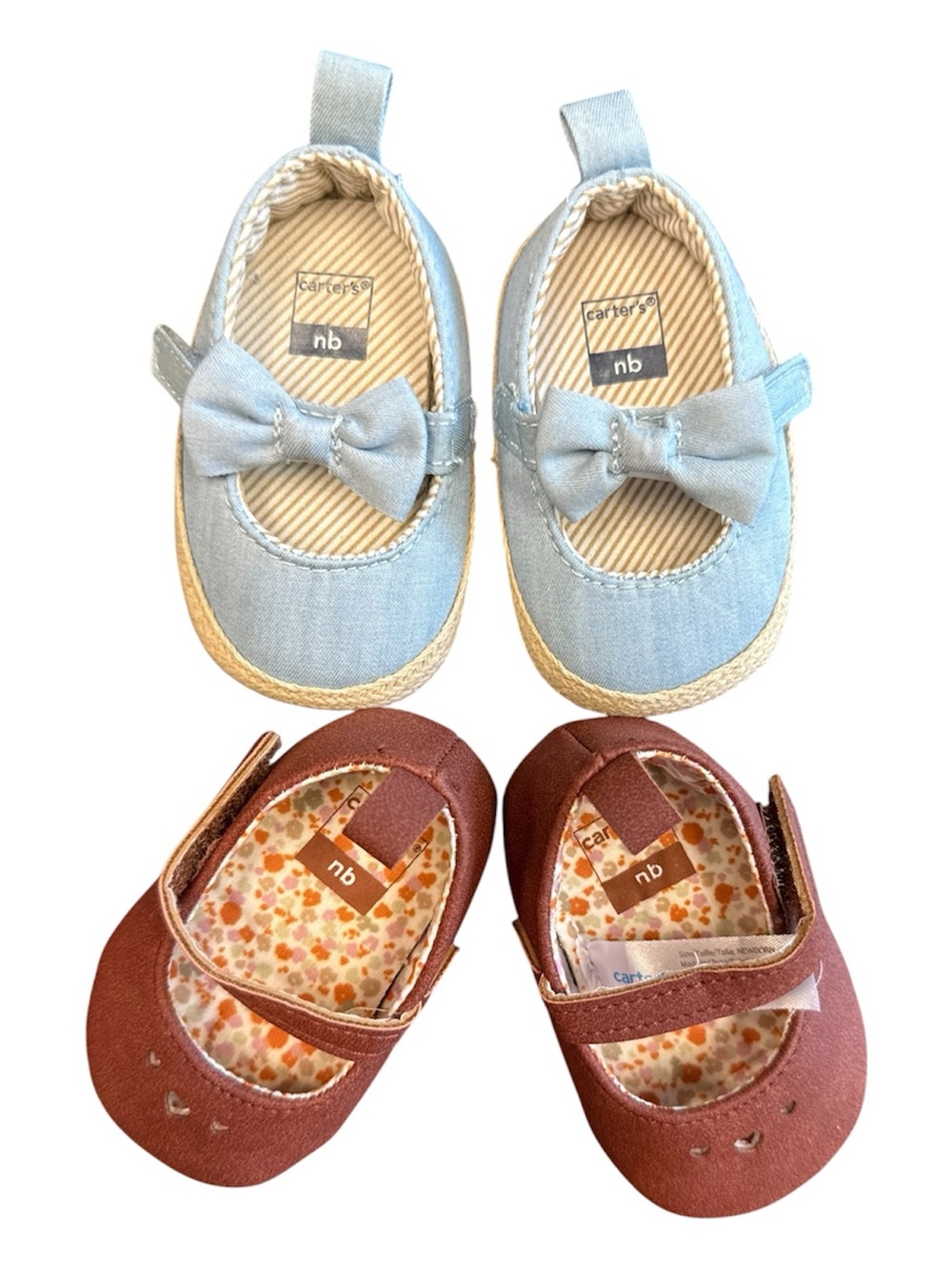 Carter's Light Blue Bow & Brown Mary Jane Baby Shoe Duo